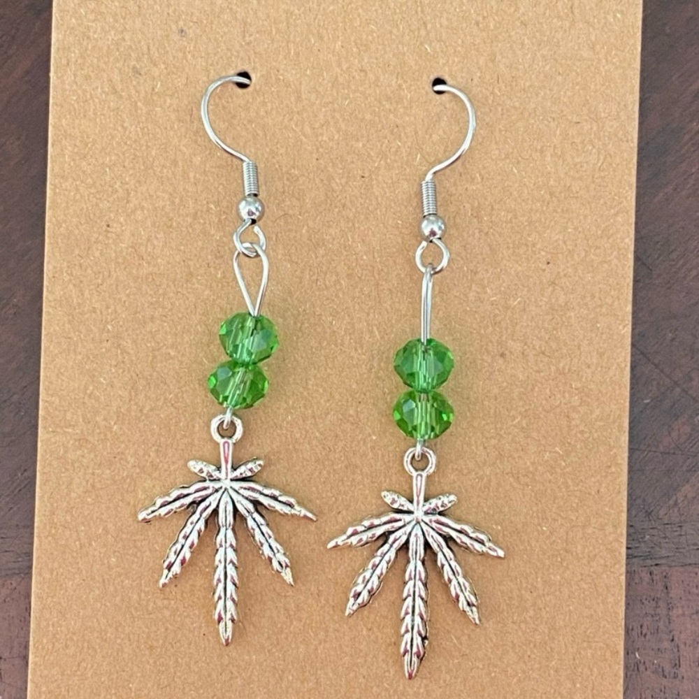 Hand Crafted Silver Tone Beaded Dangle Earrings